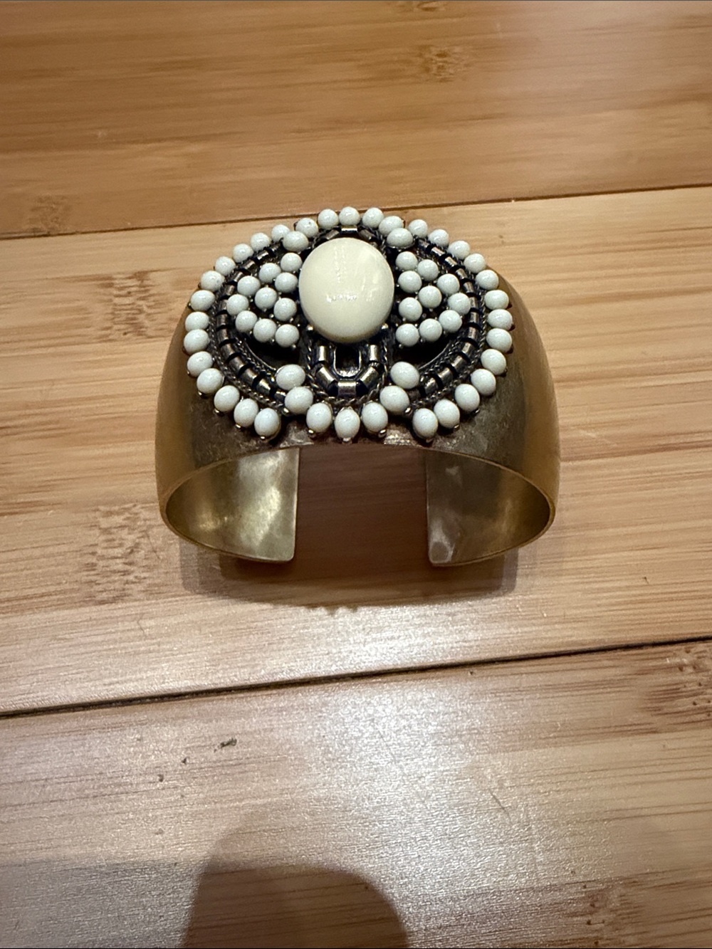 Stella & Dot White Beaded Gold-Tone Cuff Bracelet